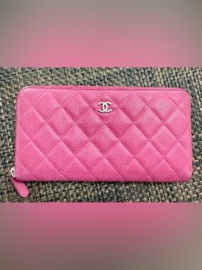 CHANEL MATELASSE CC ZIP-AROUND LONG WALLET IN PINK CAVIAR LEATHER